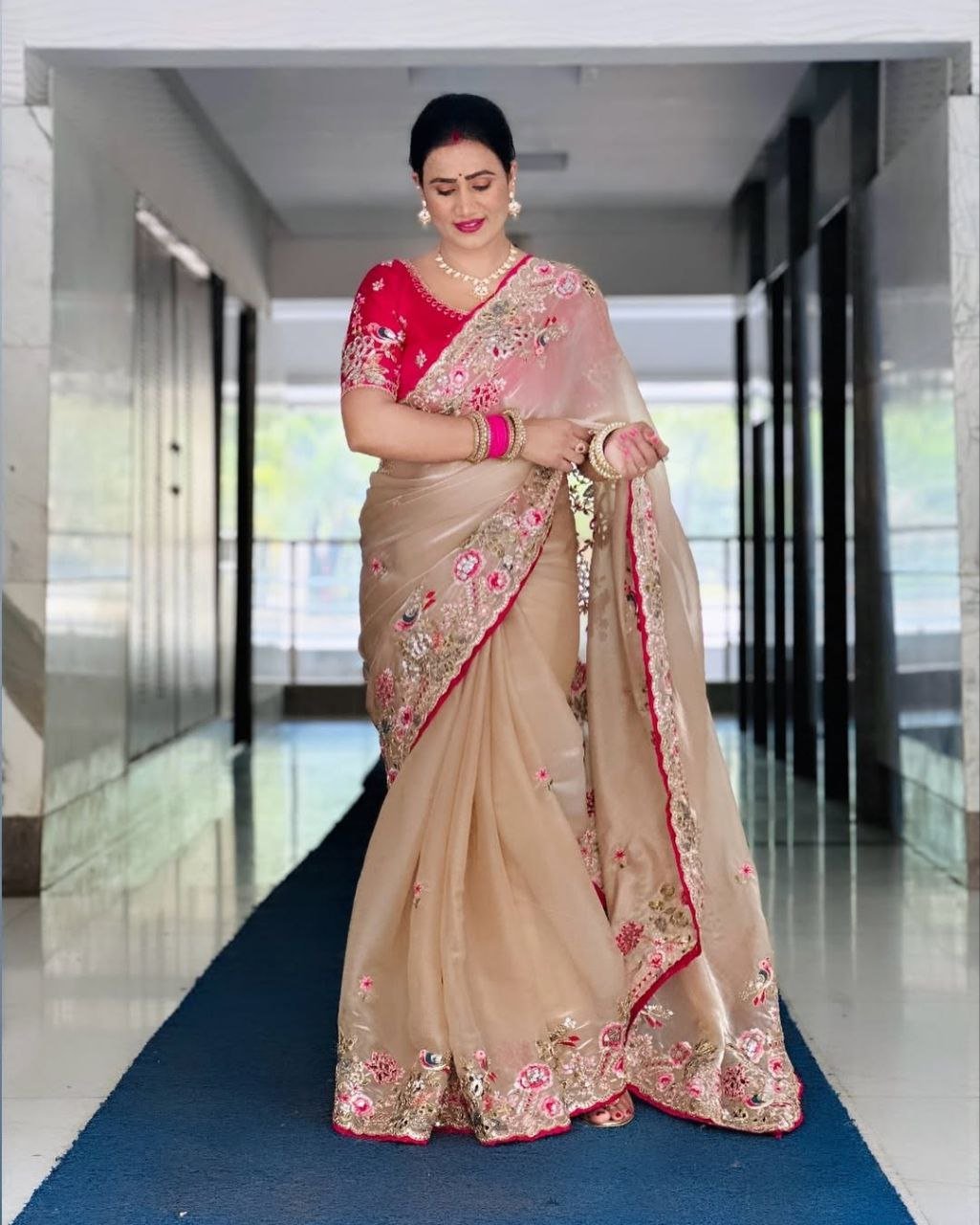 Traditional Soft Jimichu Silk Saree – Elegant Multi-Embroidery Work