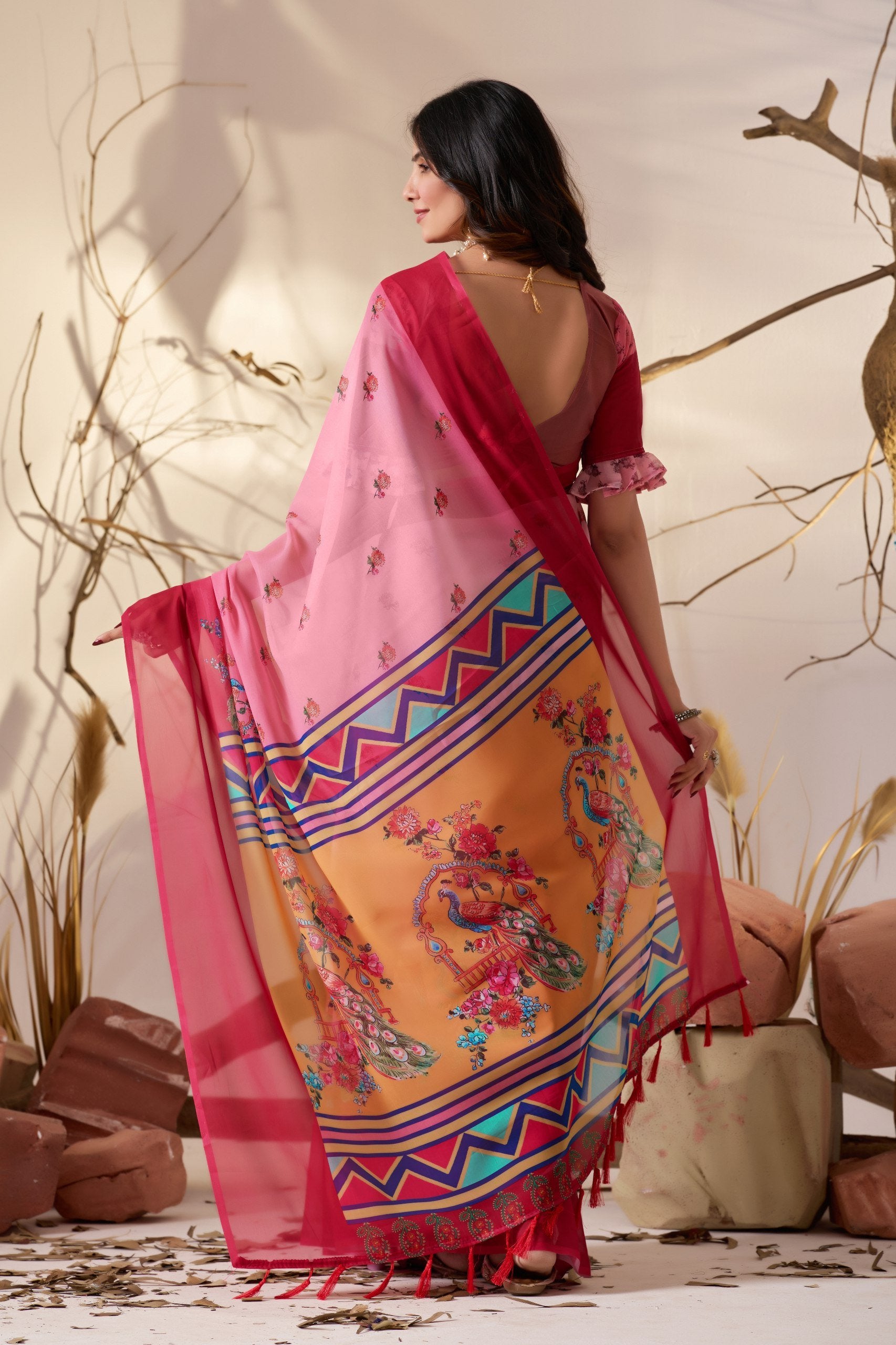 Rose Harmony Soft Georgette Dual Pink Saree