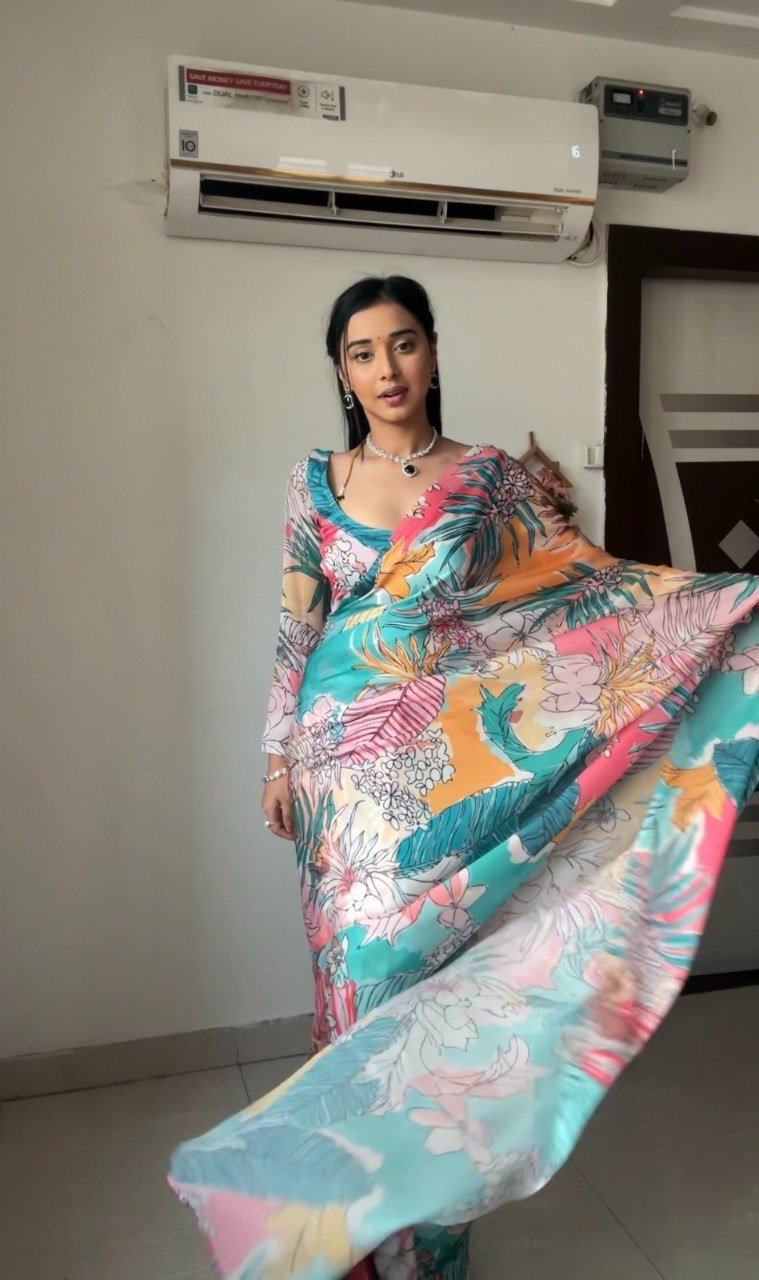 MultiMuse Printed Georgette Ready-to-Wear Saree