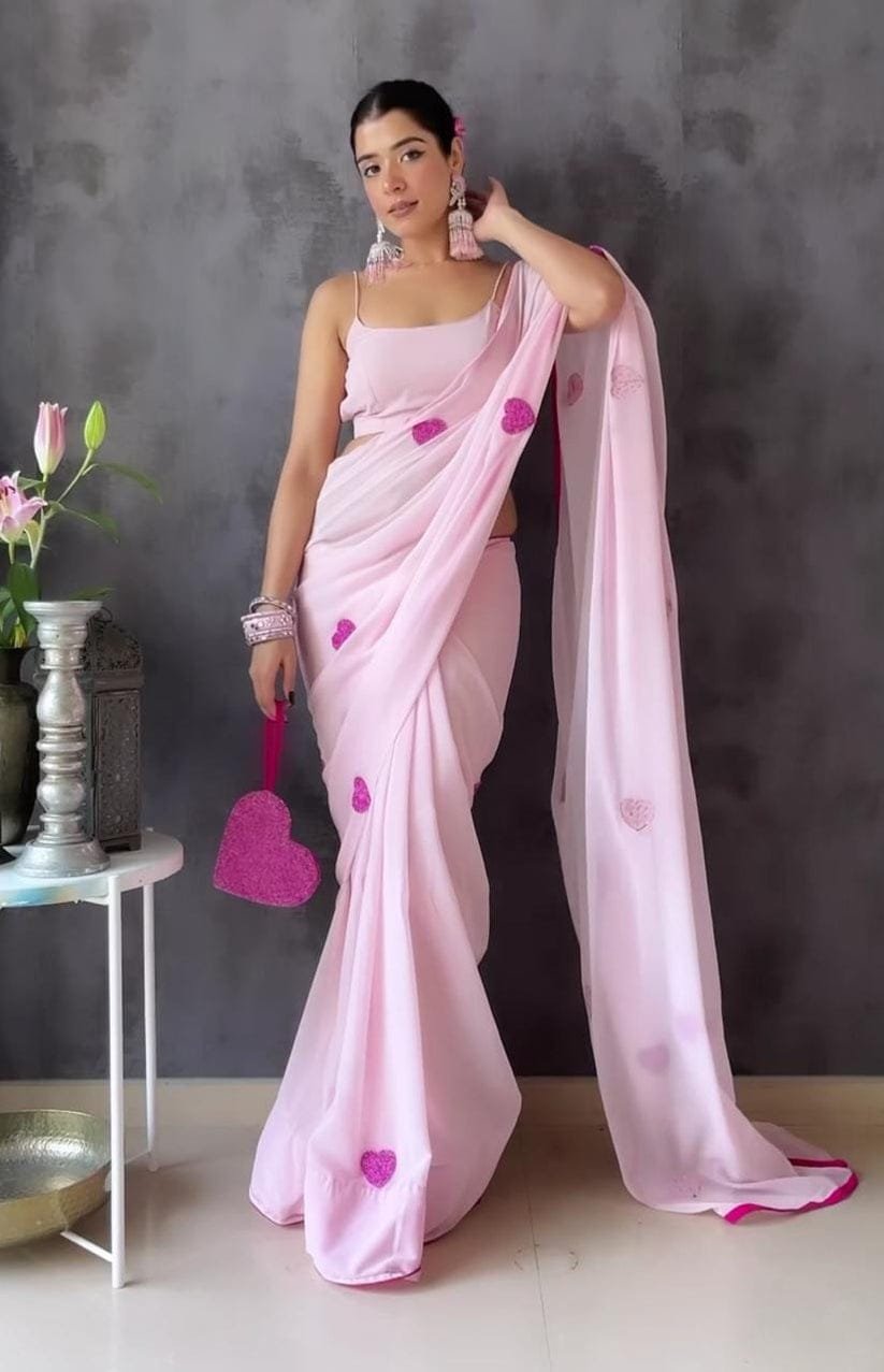 Pink Elegance Embroidered Georgette Saree