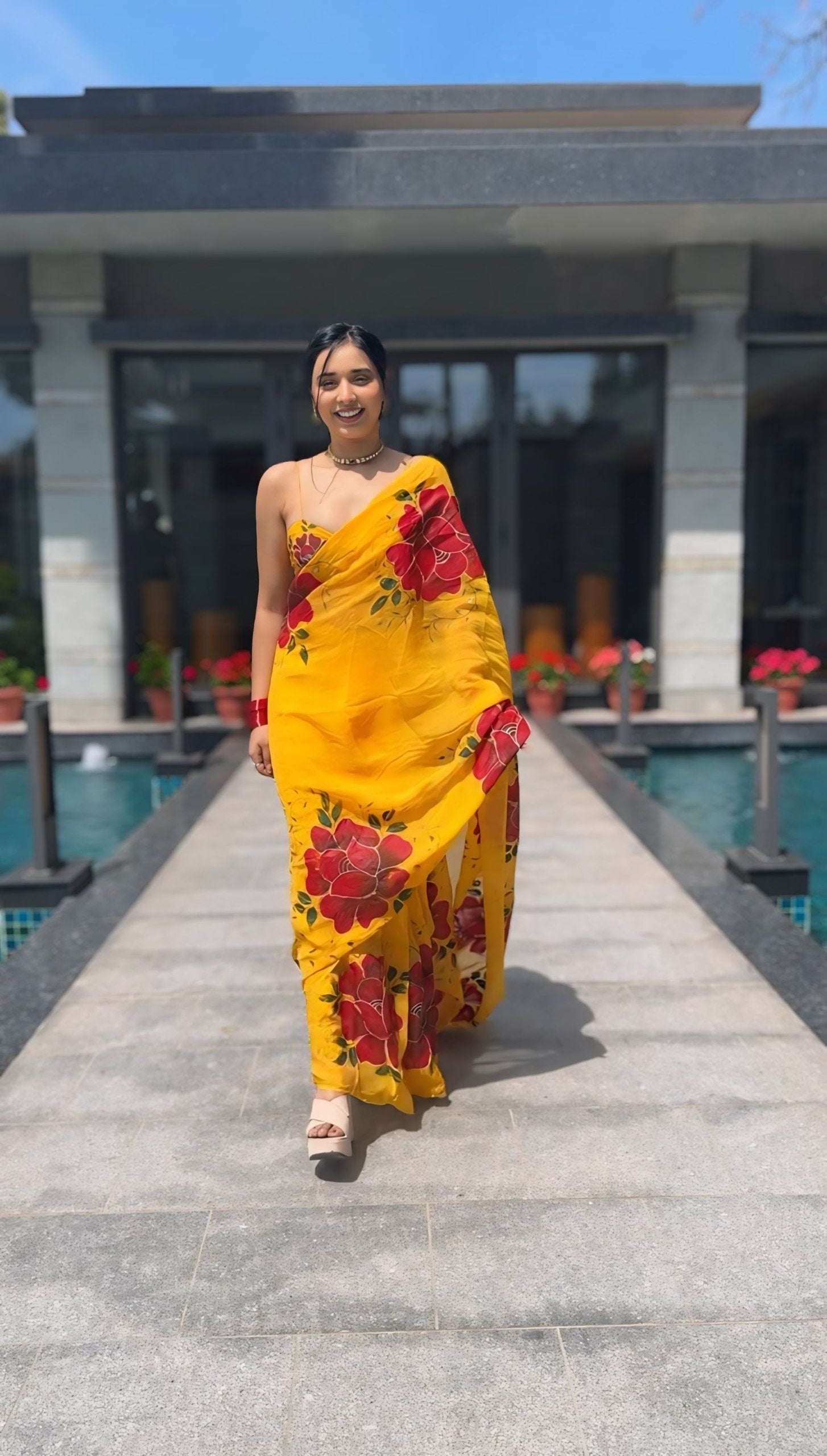 Sunny Yellow Georgette Printed Saree