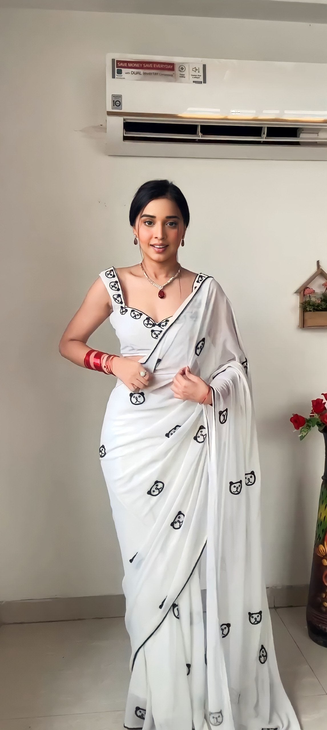 Wine Royale Georgette Embroidered Saree