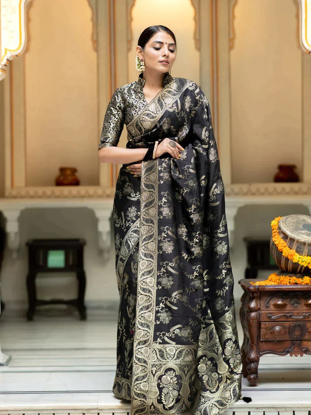 Regal Black Banarasi Silk Saree