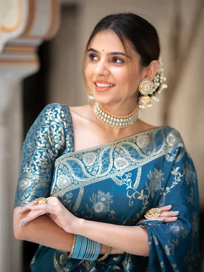 “Ocean Sapphire Blue” Banarasi Silk Saree