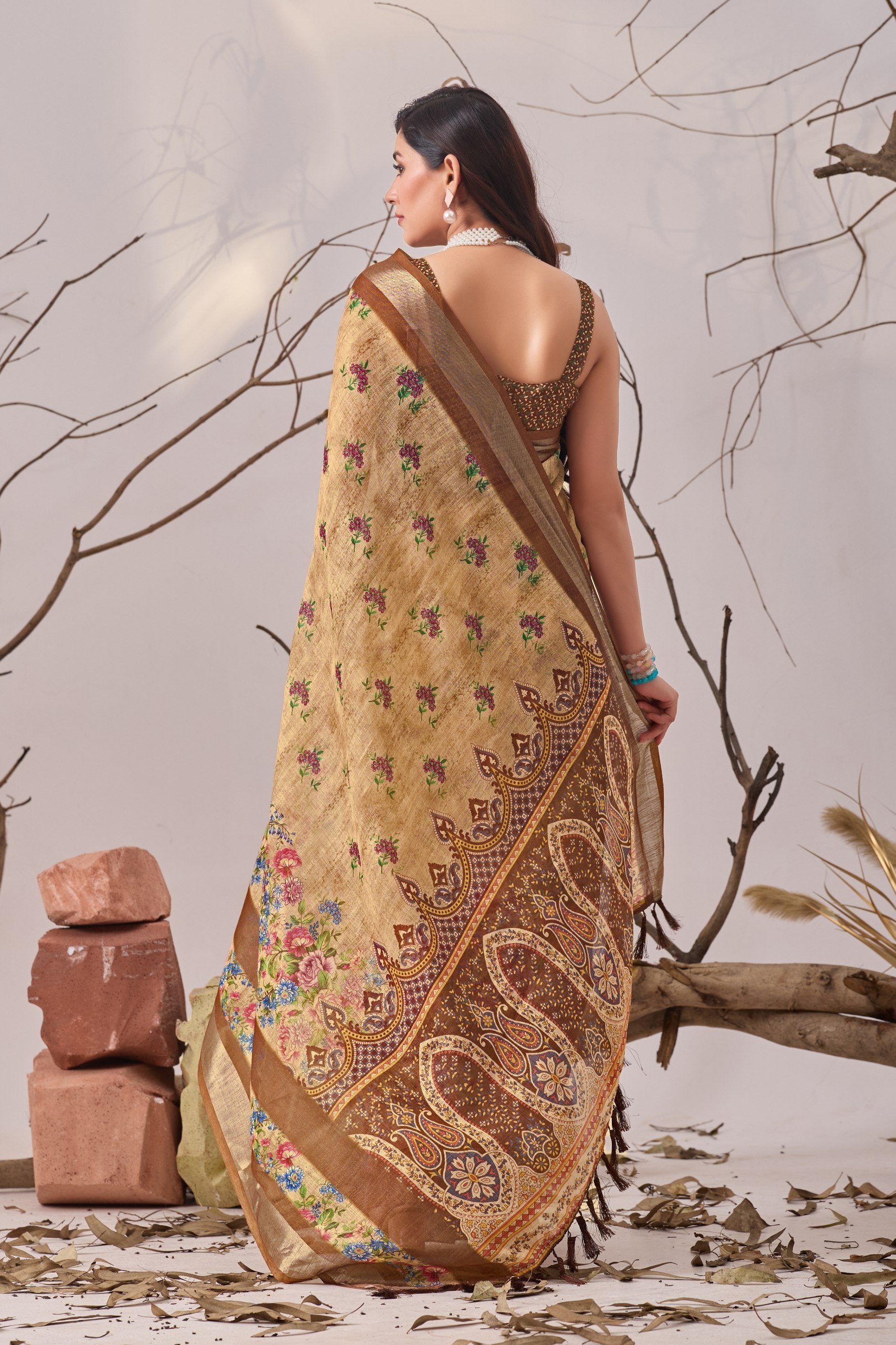 Soft Blue Elegance Linen Cotton Saree