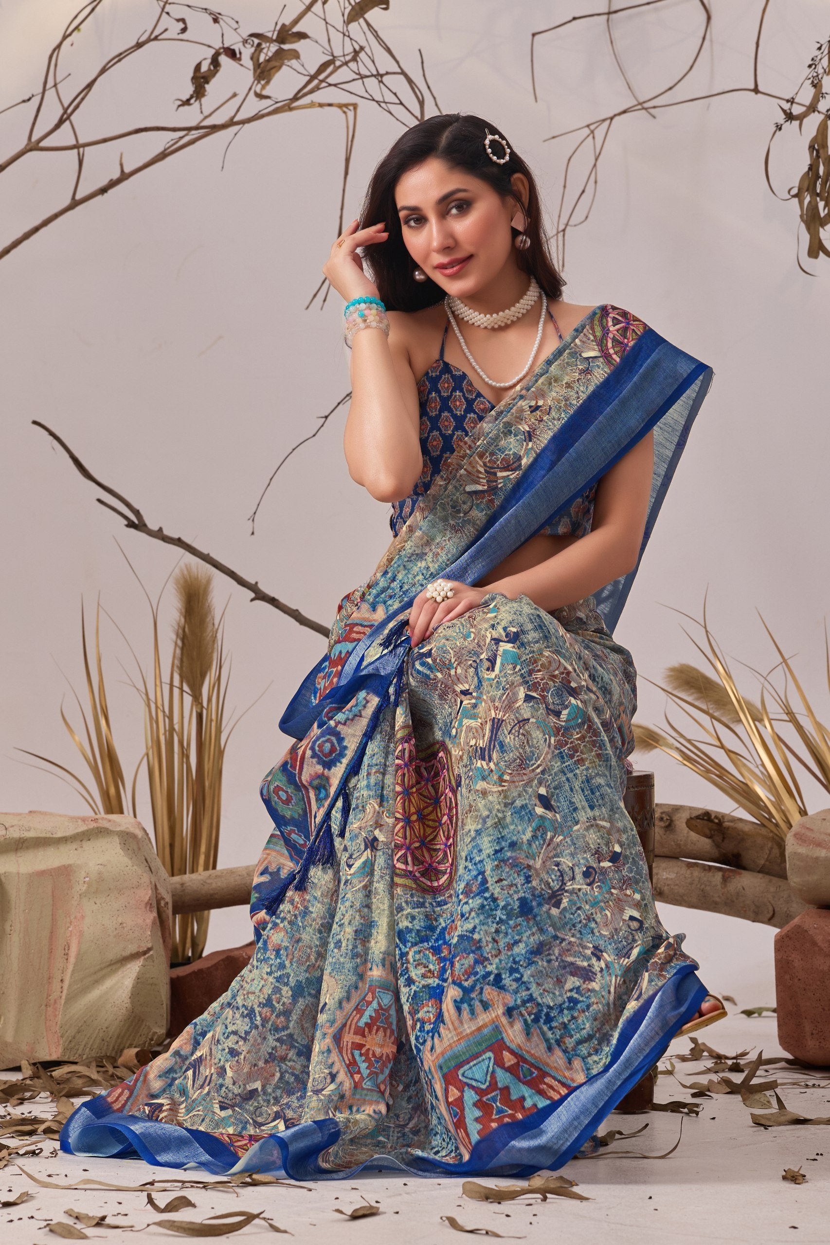 Exquisite Patola Elegance Linen Cotton Saree