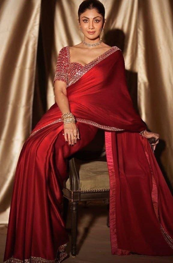 Premium French Crape Silk Saree with Heavy Real Mirror Work & Designer Blouse