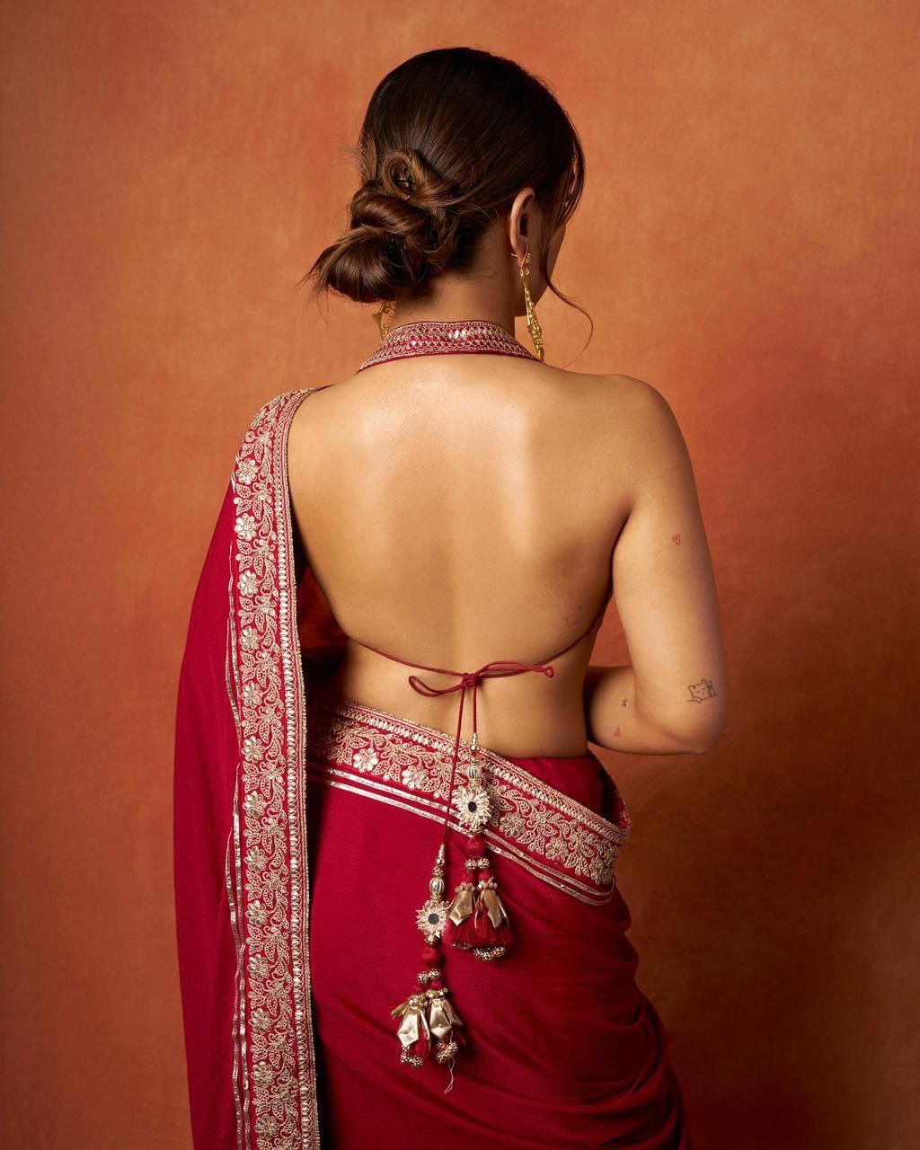new red designer party-wear saree