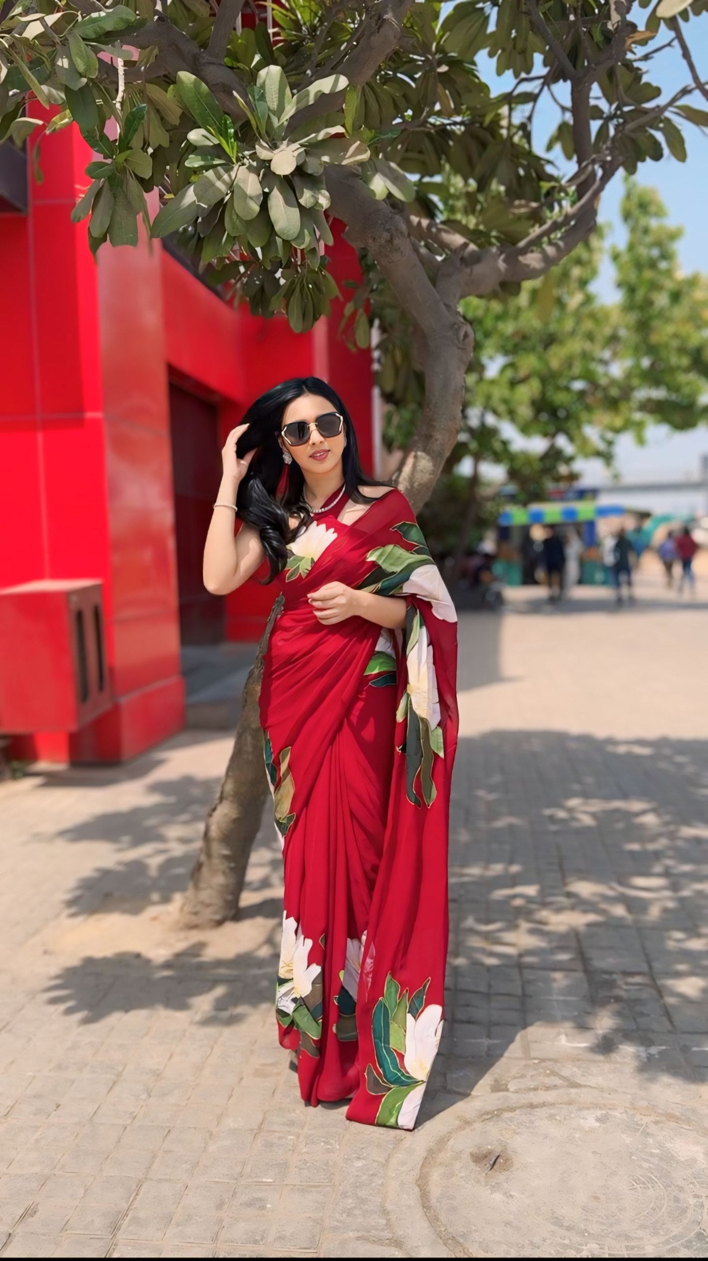 Ready-to-Wear Georgette Saree in a rich maroon shade