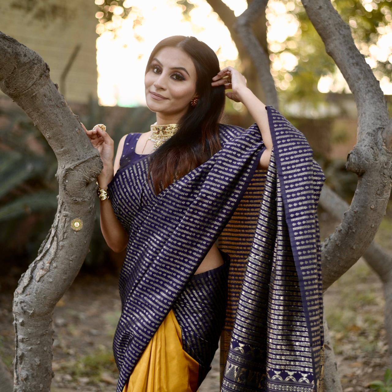 Banarasi Soft Silk Saree with Rich Zari Motifs & Jacquard Weave