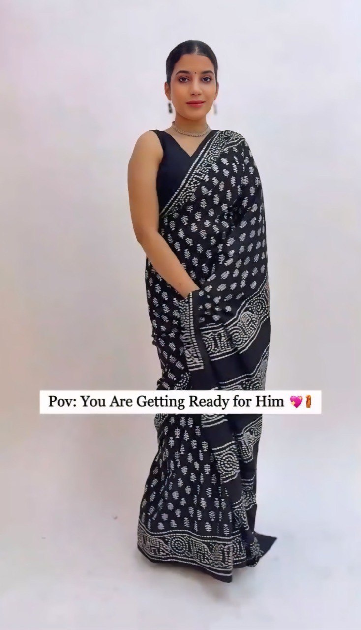 Ready to Wear Mul Cotton Printed Saree with Pocket & Silk Blouse