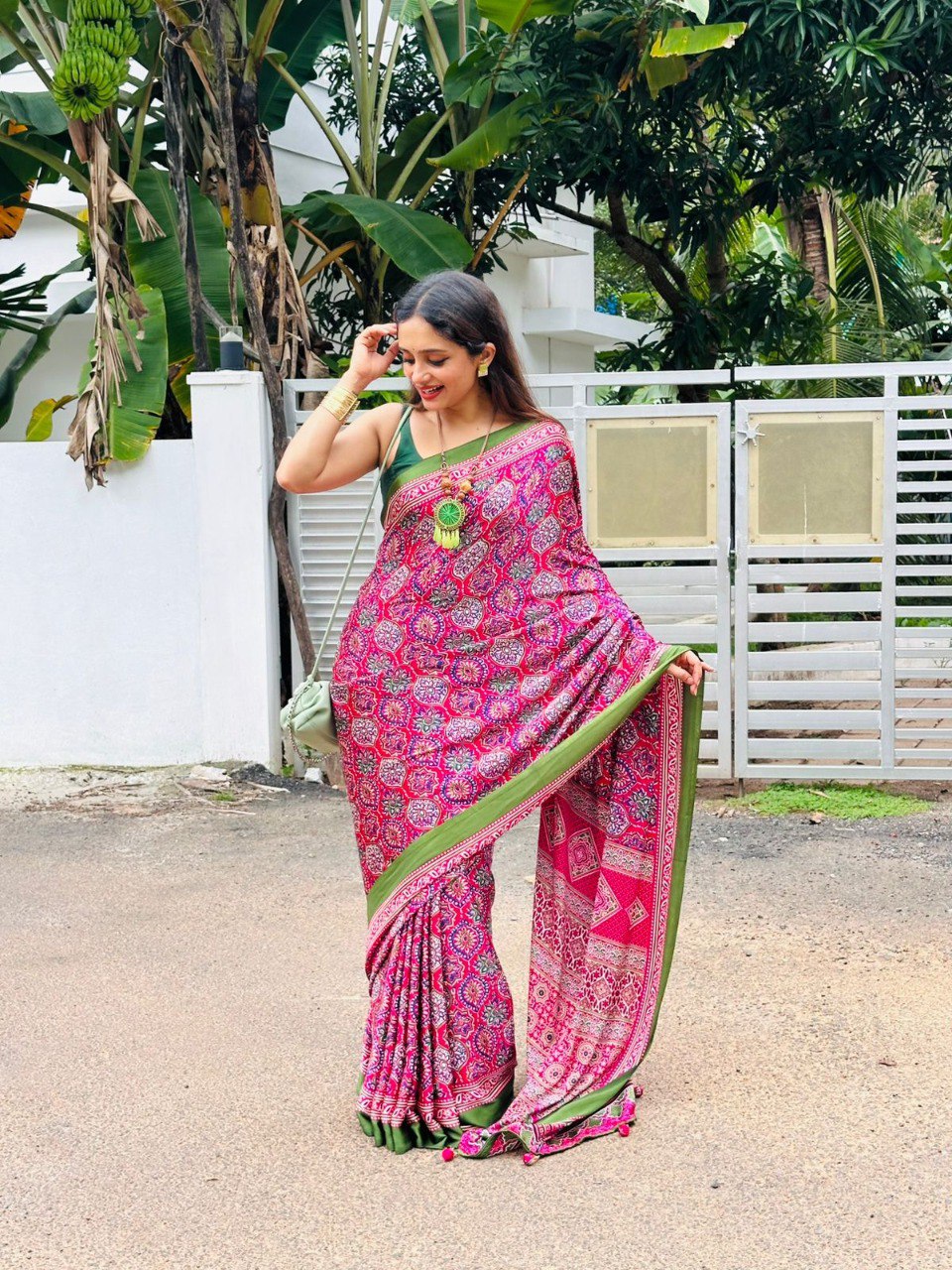 Ready to Wear Crepe Silk Printed Saree with Silk Blouse