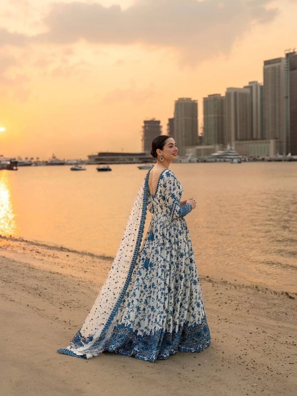 Heavy Fox Georgette Embroidered Gown Set with Organza Dupatta