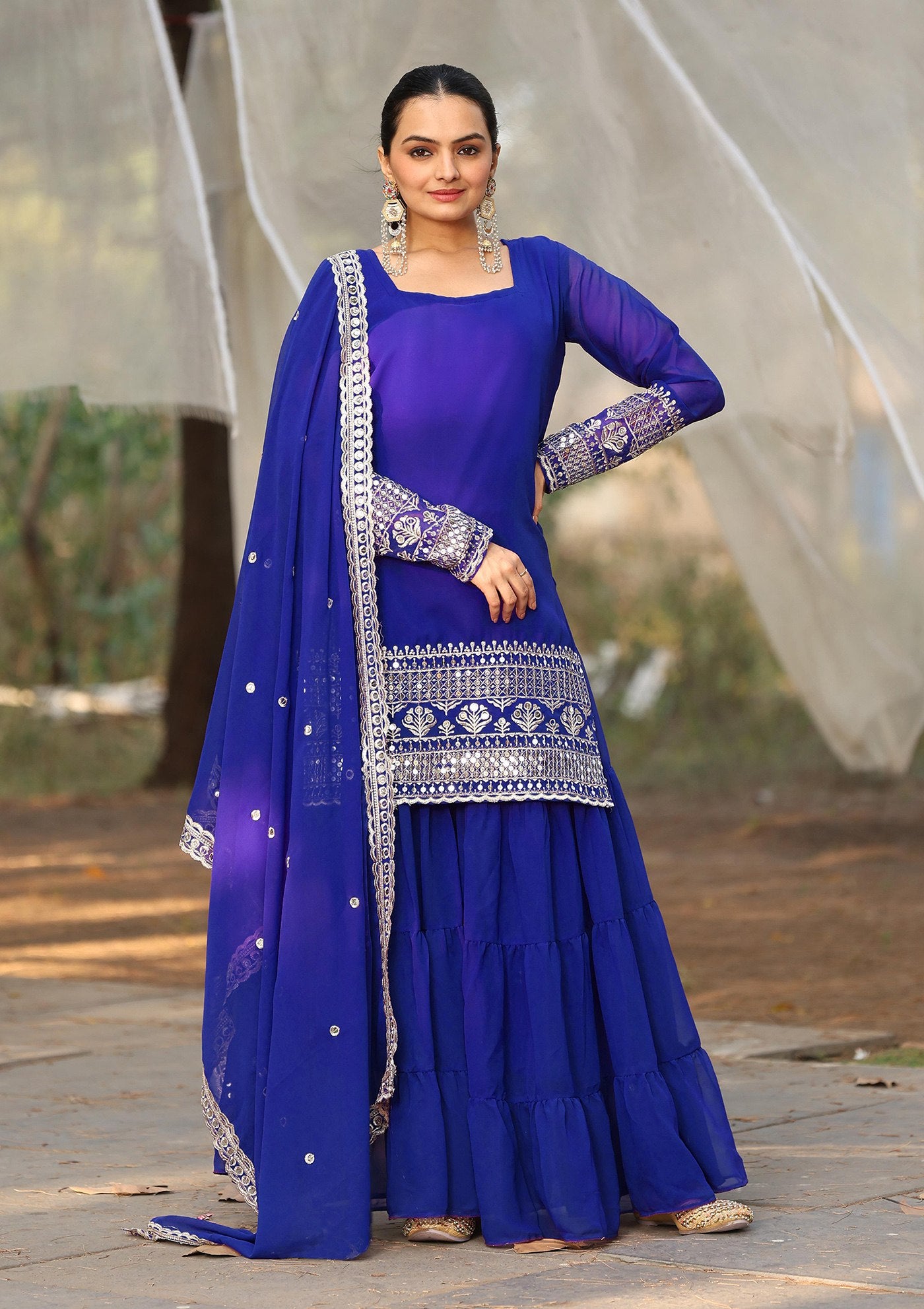 Women’s Georgette Kurta Sharara Dupatta Set