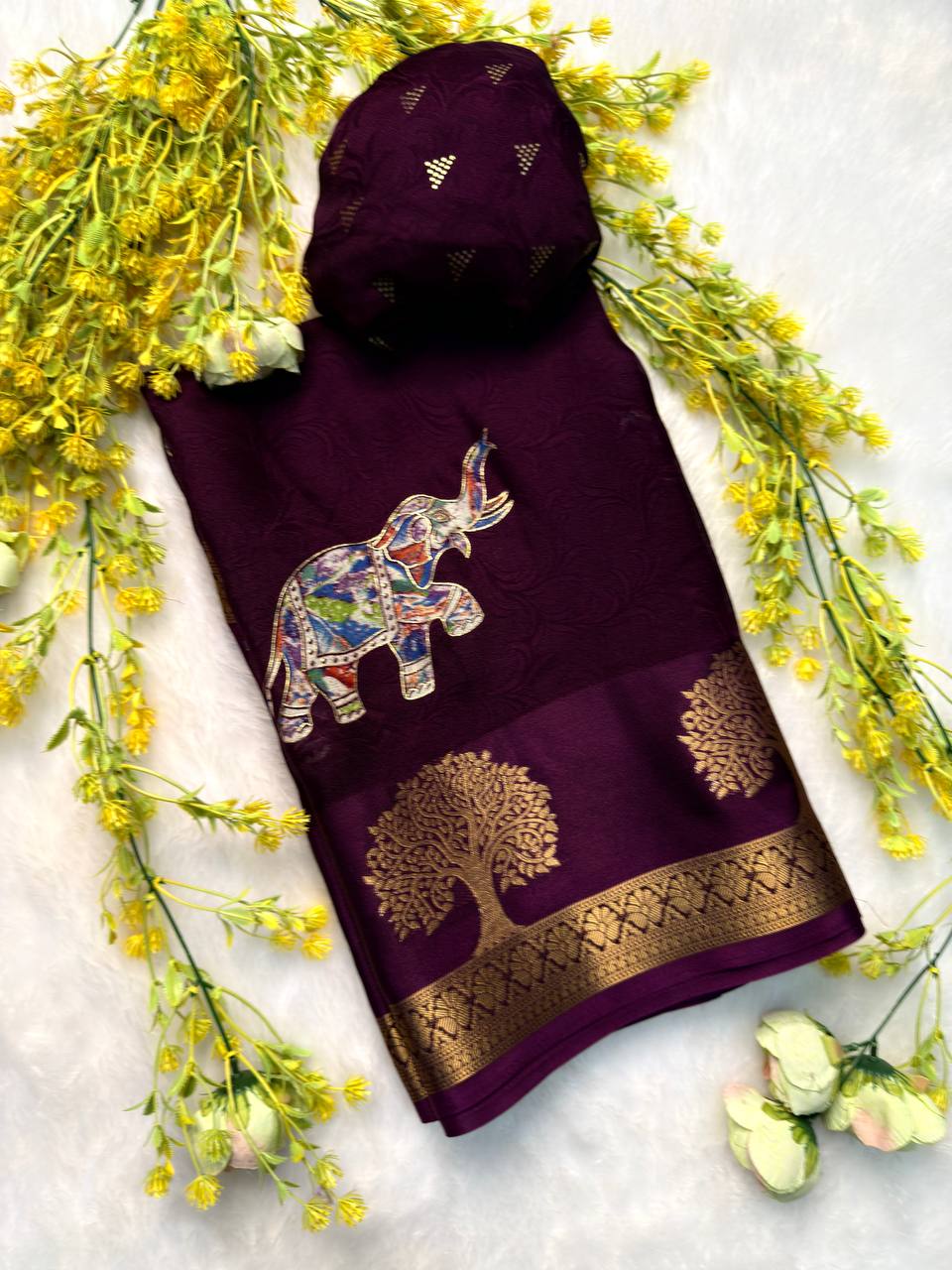 Premium Foil Work Marsh Mellow Saree
