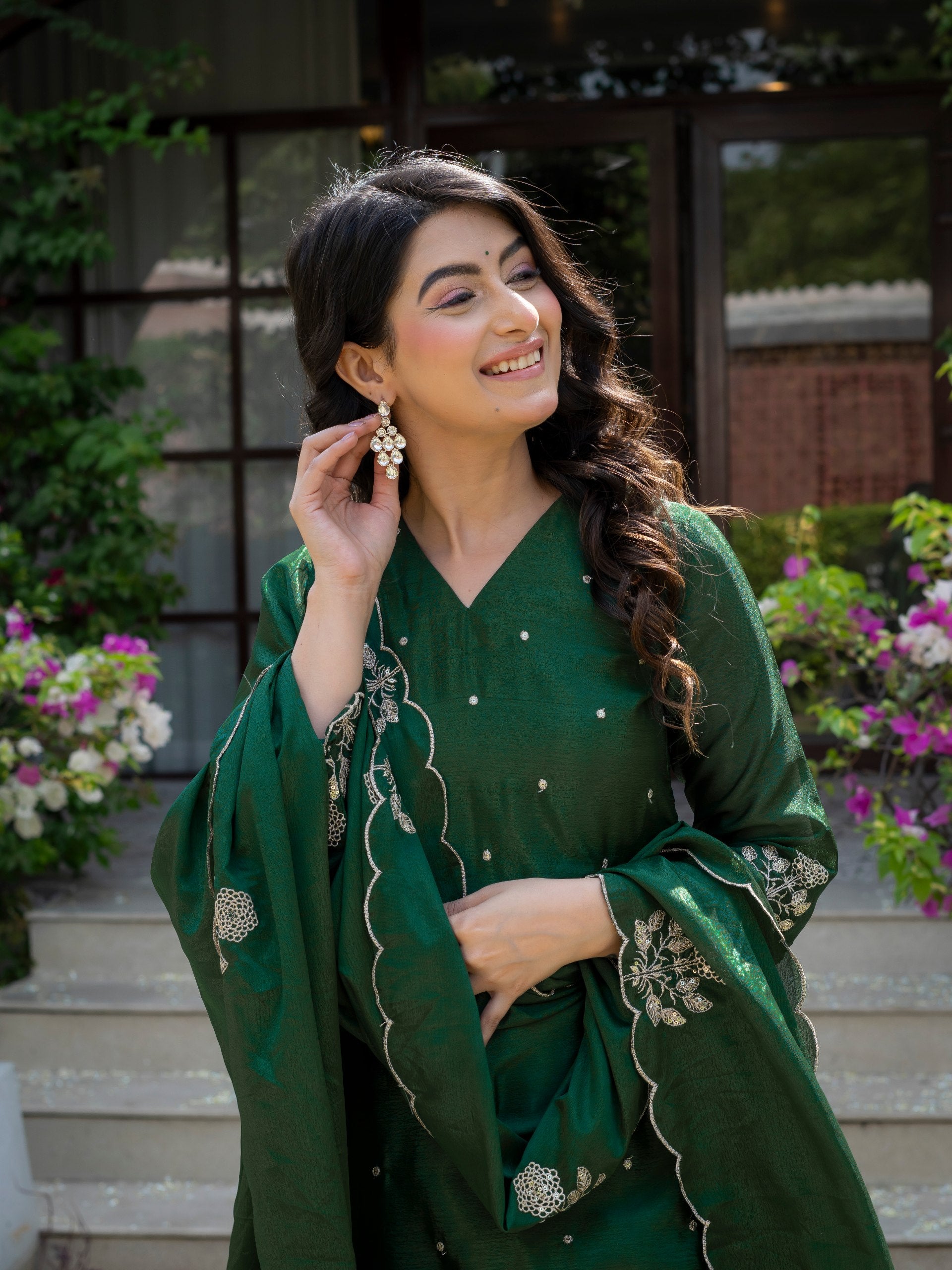 Premium Chinon Embroidered Kurti Set with Dupatta