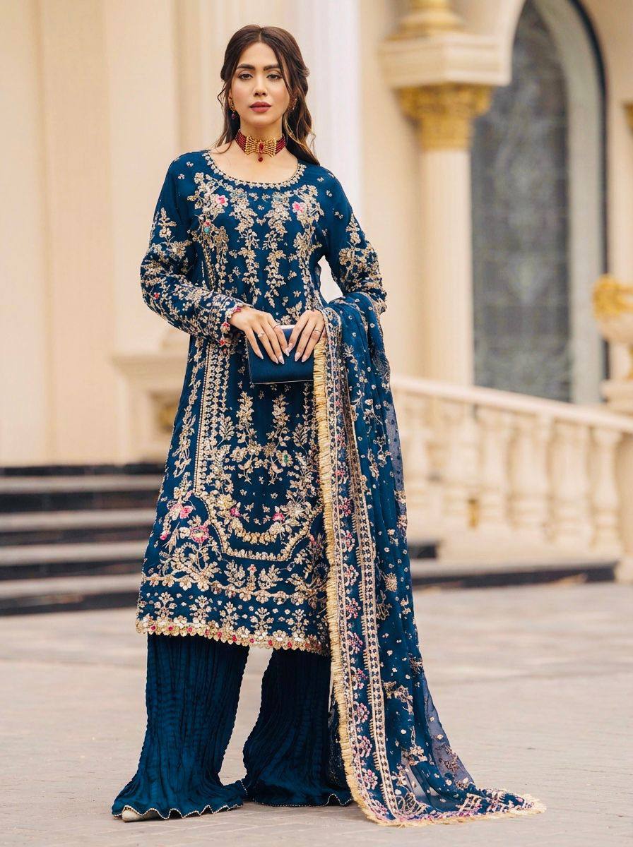 New Designer Party Wear Kurti Pant Set with Fancy Dupatta