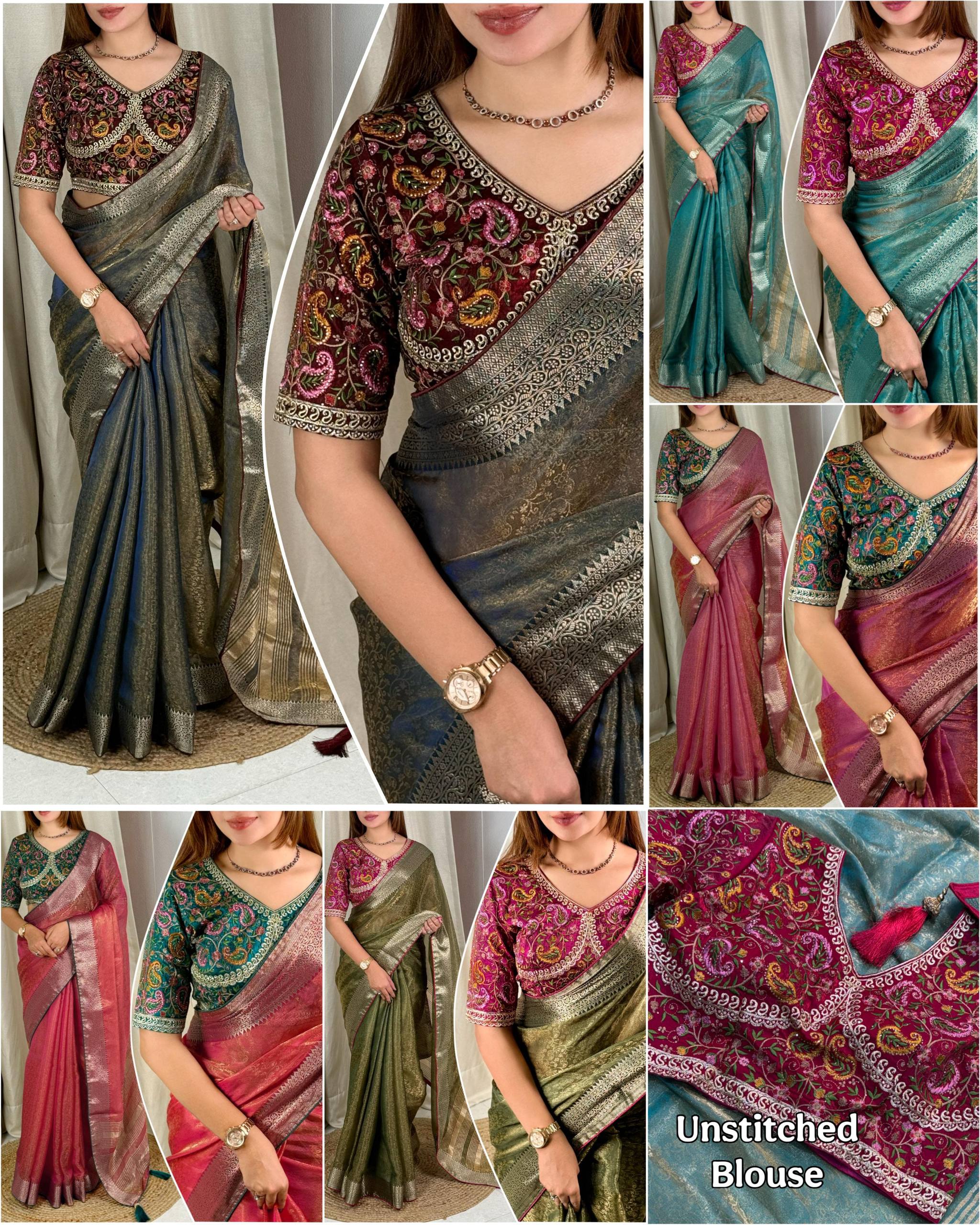 Designer Fandy Silk Saree with Kashmiri Embroidered Blouse