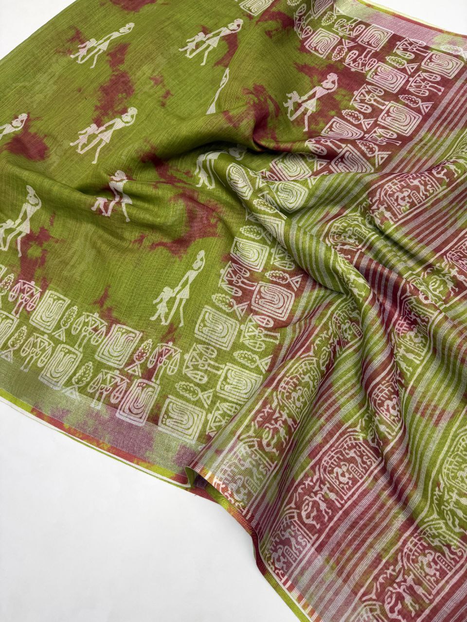 Elegant Soft Linen Saree with Silver Jari Border