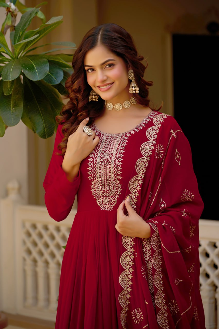 Premium Maroon Anarkali Gown with Dupatta