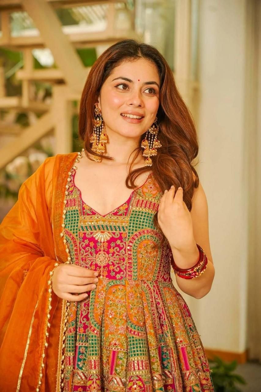 Elegant Digital Print Organza Anarkali Gown with Dupatta