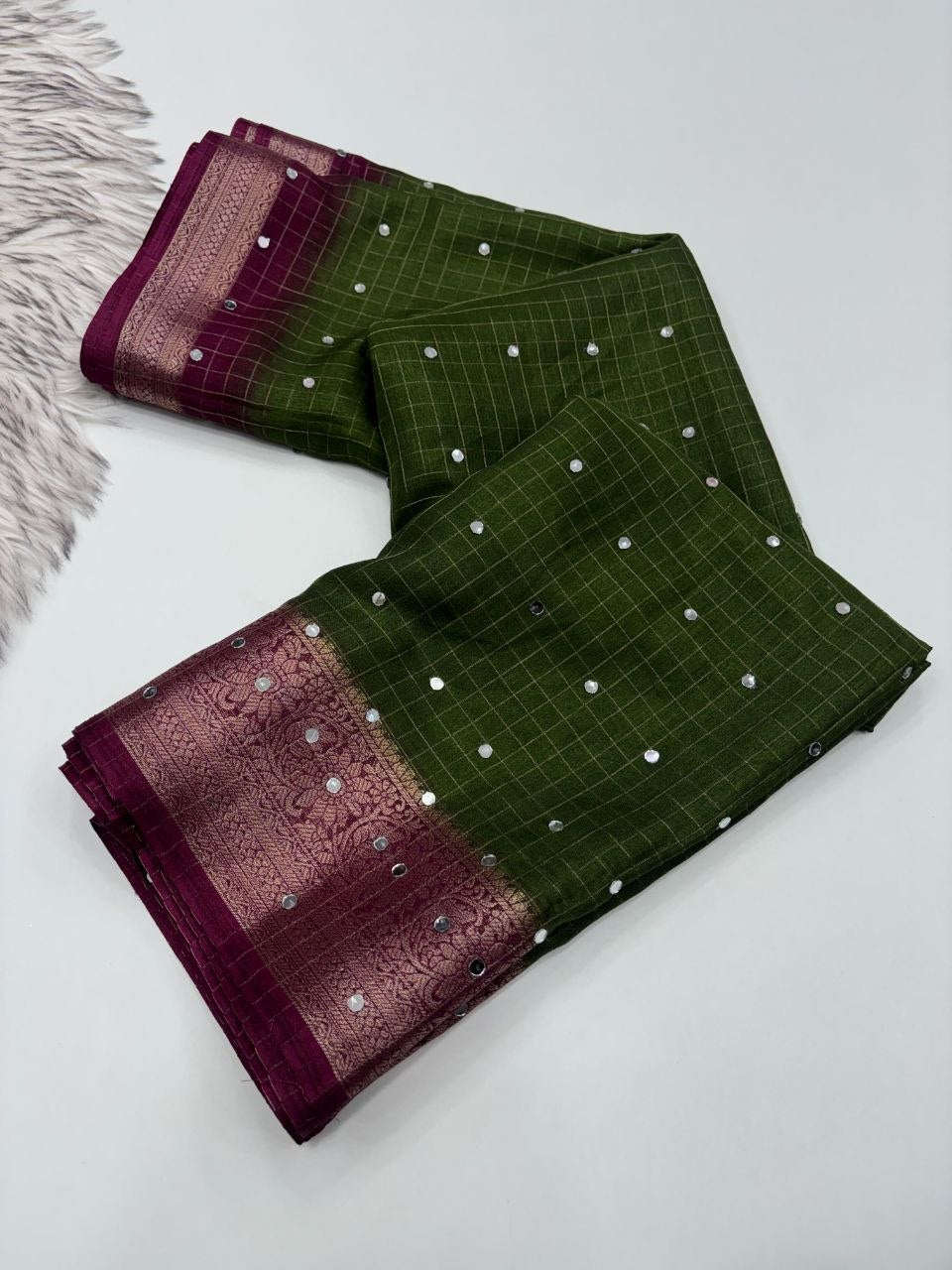 Premium Dola Silk Saree with Mirror Work & Rich Zari Border