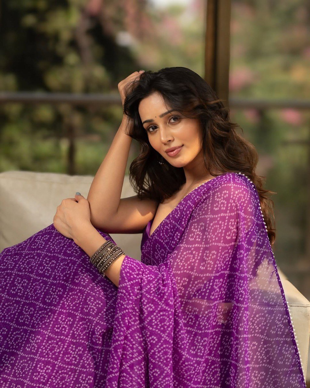 Purple Georgette Printed Ready-to-Wear Saree with Unstitched Blouse