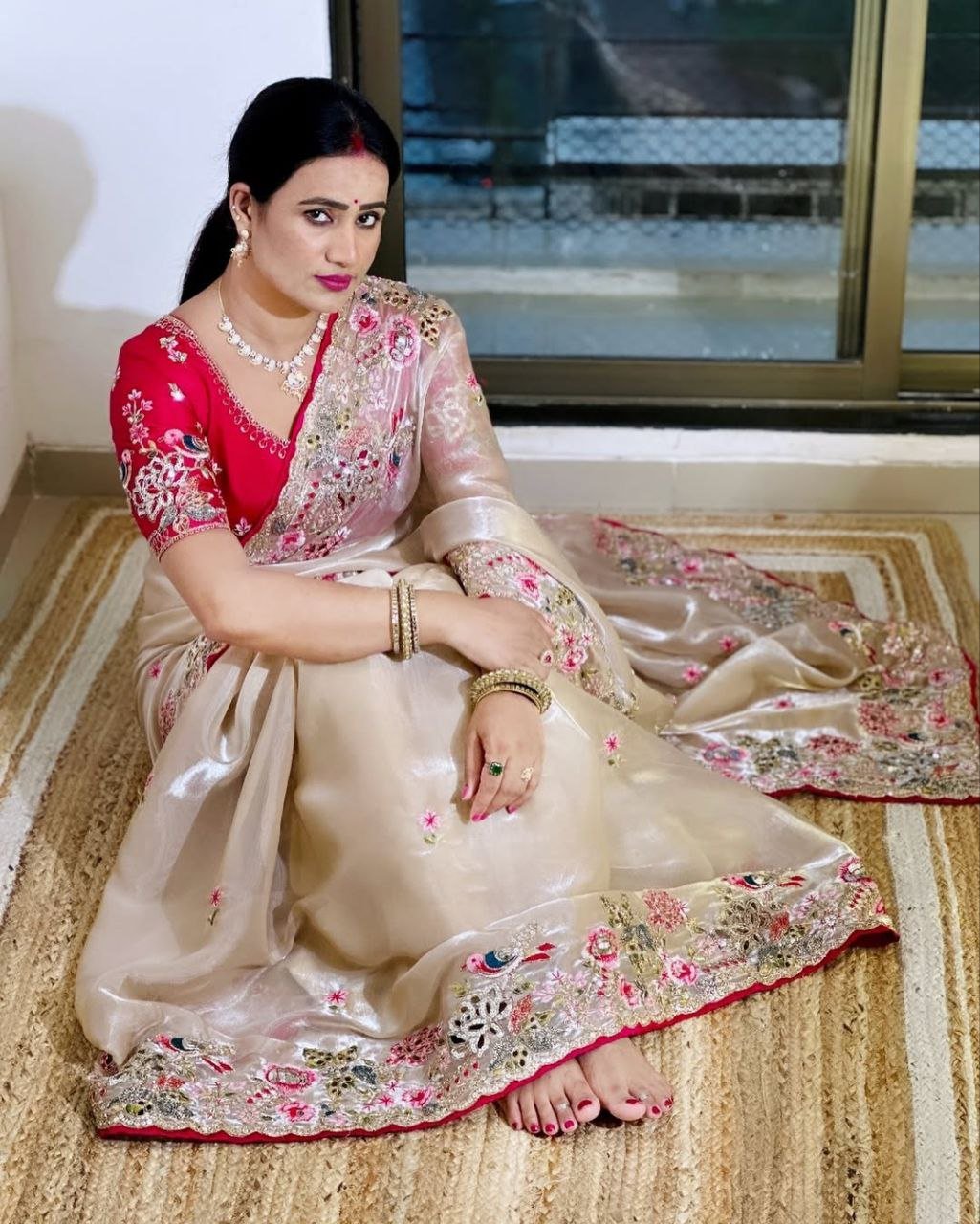 Traditional Soft Jimichu Silk Saree – Elegant Multi-Embroidery Work