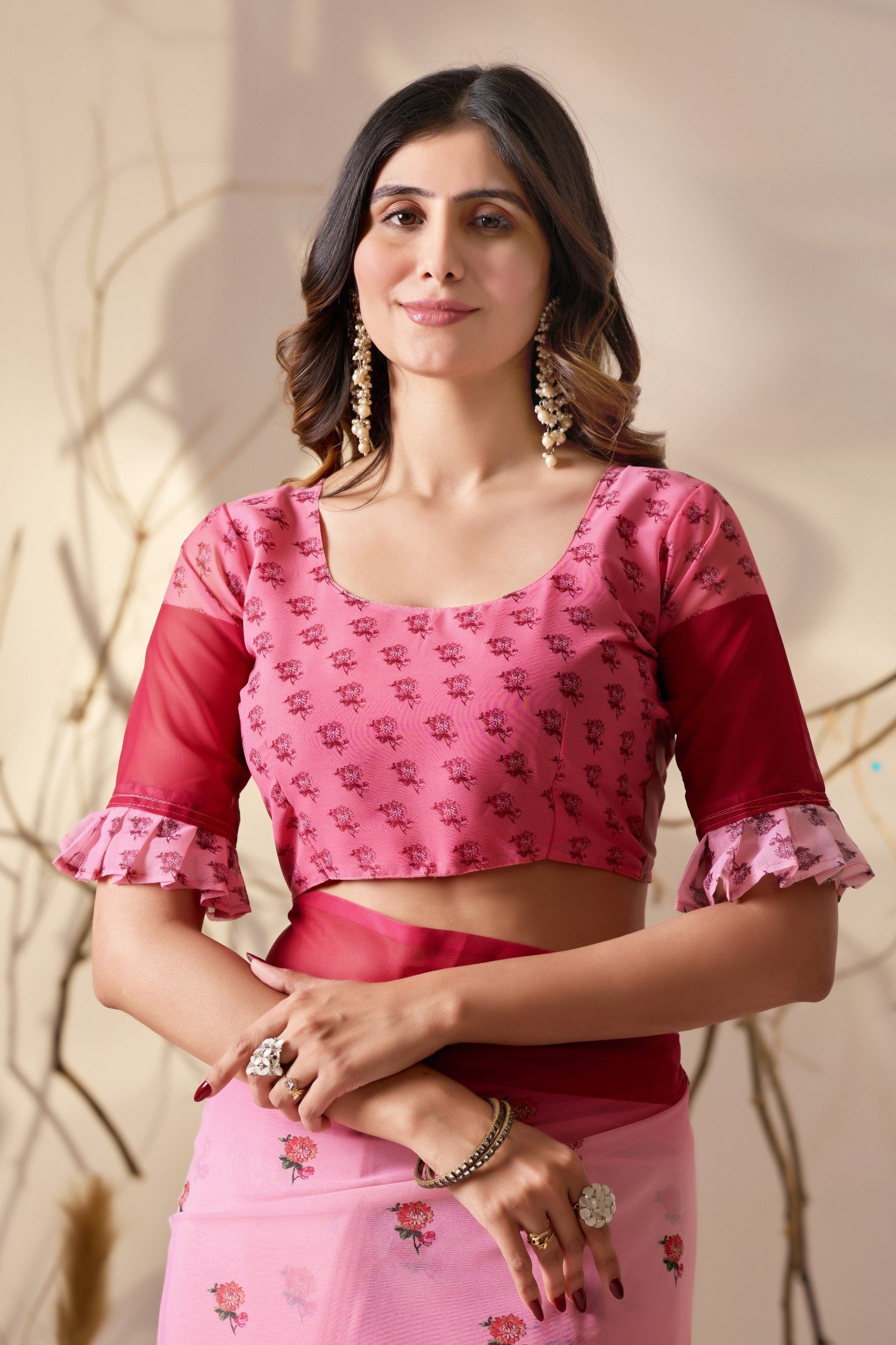 Rose Harmony Soft Georgette Dual Pink Saree