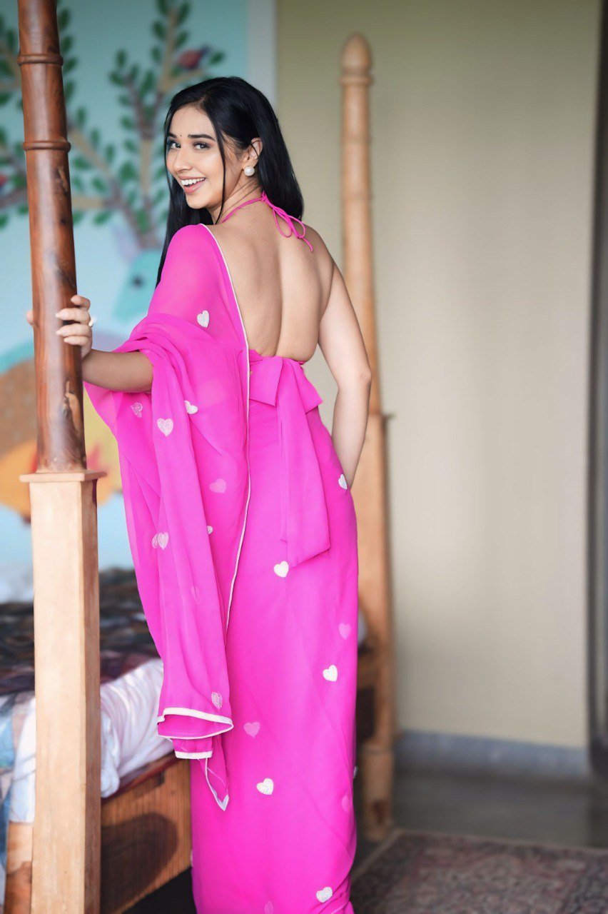 Pink Blossom Georgette Ready-to-Wear Saree