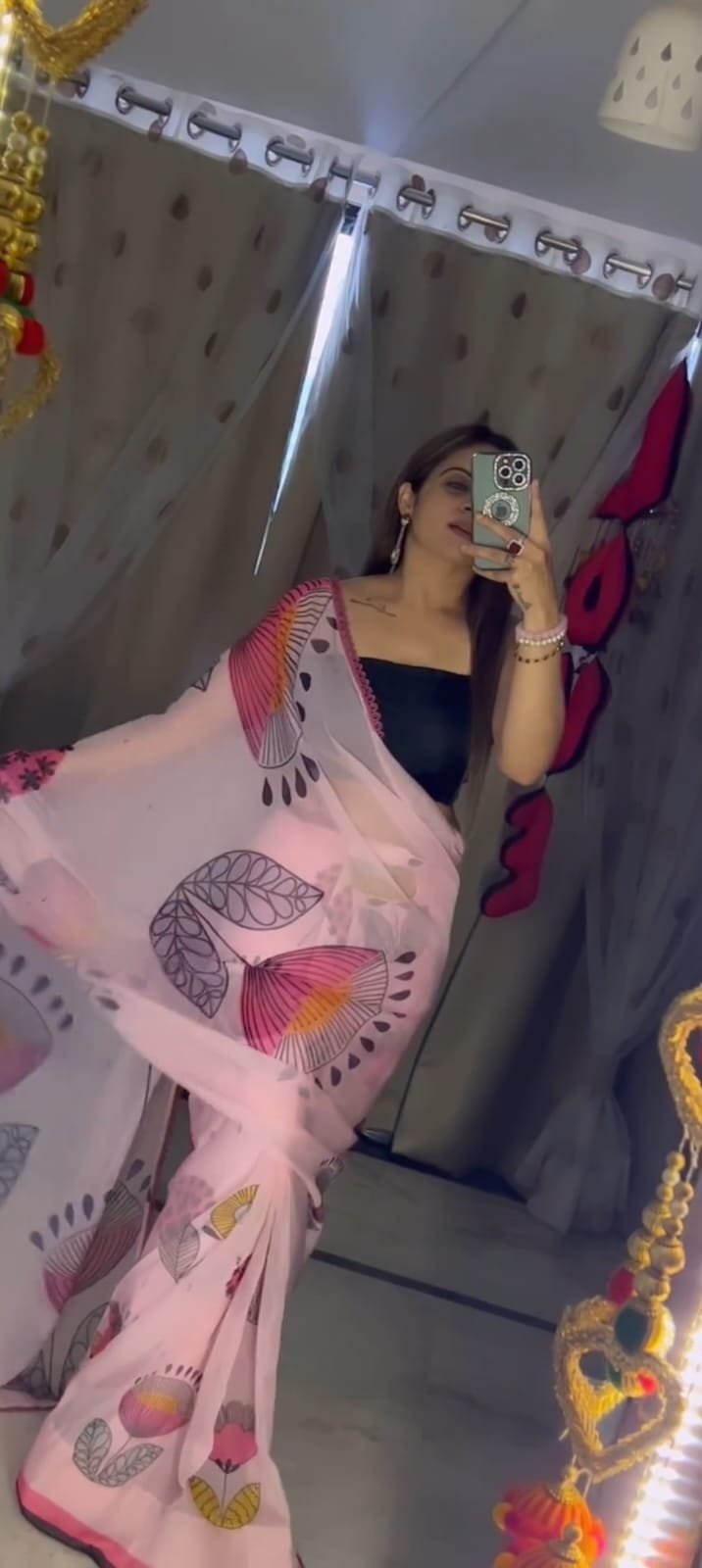 Pink Blossom Georgette Printed Saree