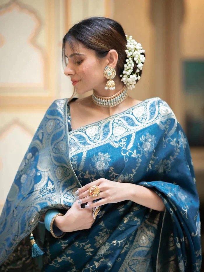 “Ocean Sapphire Blue” Banarasi Silk Saree
