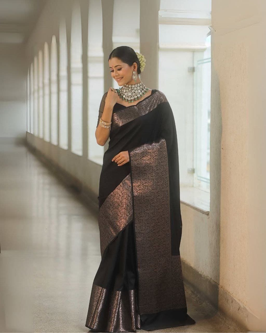 Art Silk Jacquard Border Saree – Wedding & Party Wear