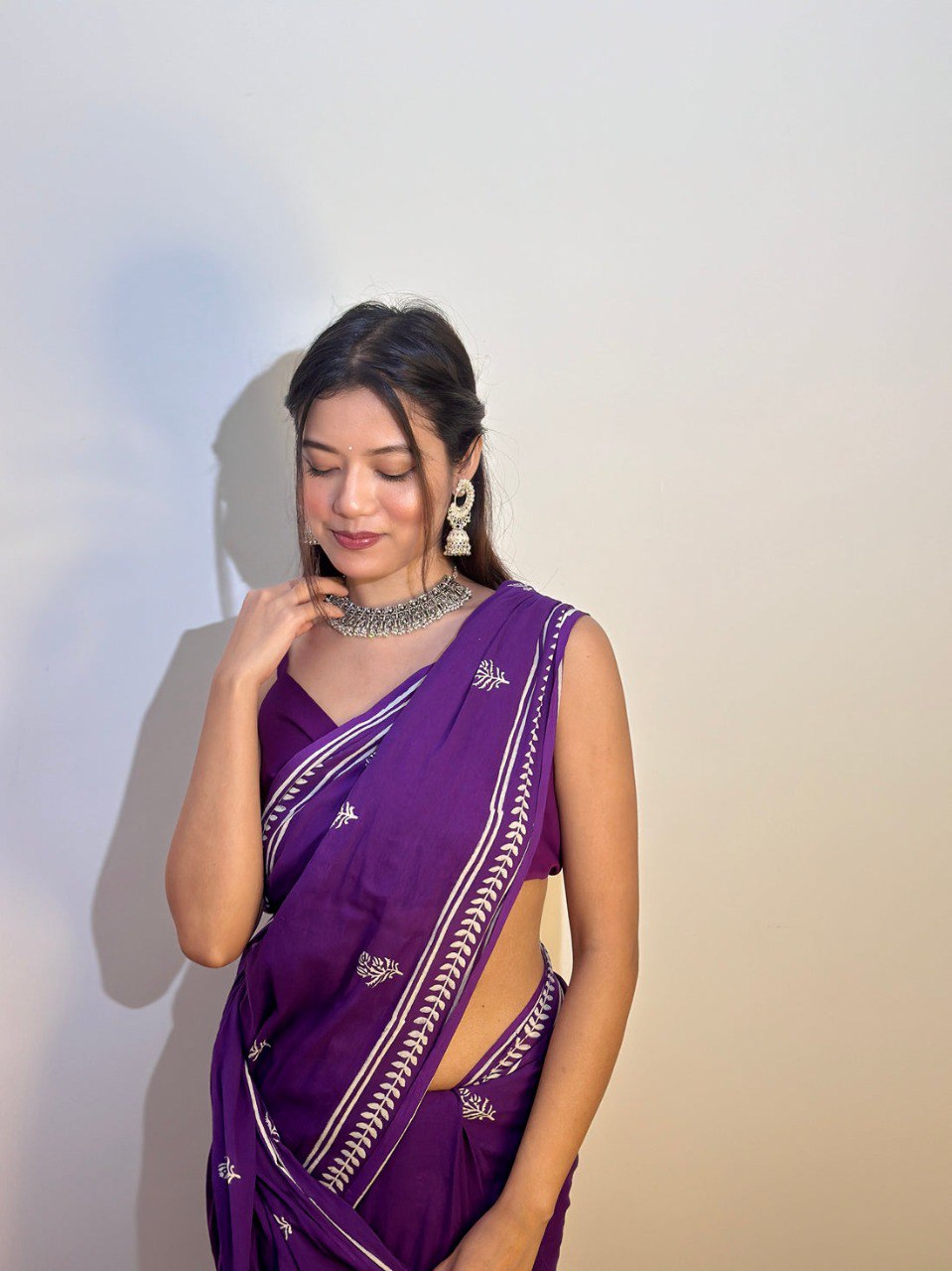 Ready to Wear Mul Cotton Printed Saree with Pocket & Silk Blouse
