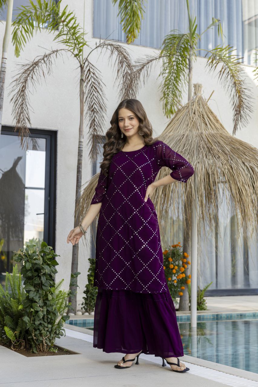 Heavy Fox Georgette Embroidered Kurti Pant Set with Georgette Dupatta