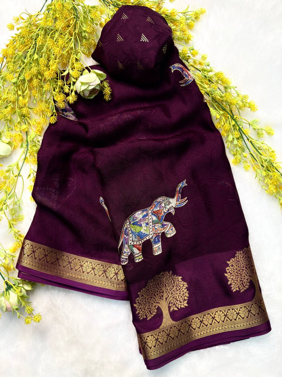 Premium Foil Work Marsh Mellow Saree
