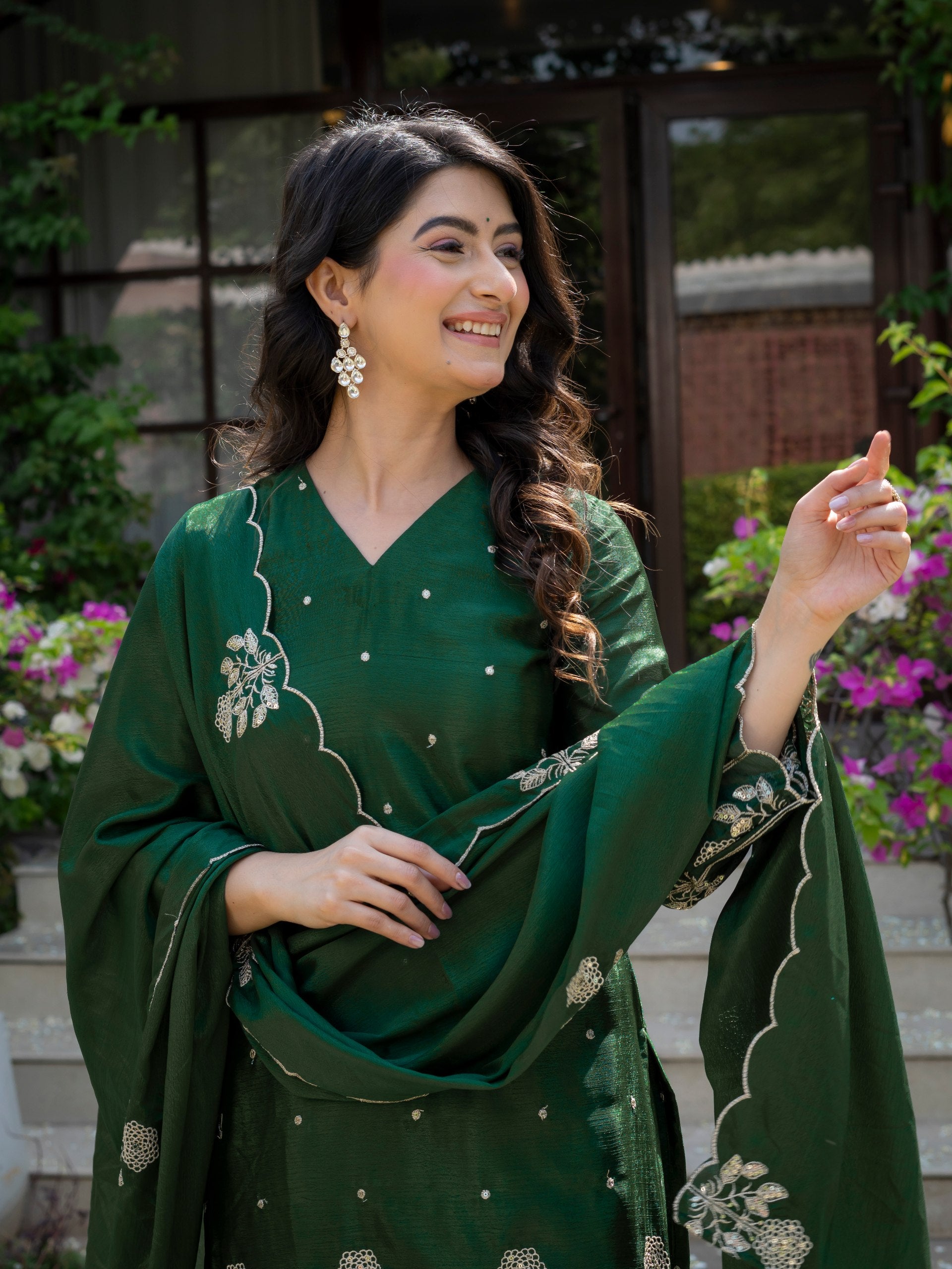 Premium Chinon Embroidered Kurti Set with Dupatta