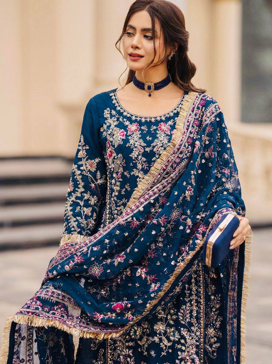 New Designer Party Wear Kurti Pant Set with Fancy Dupatta