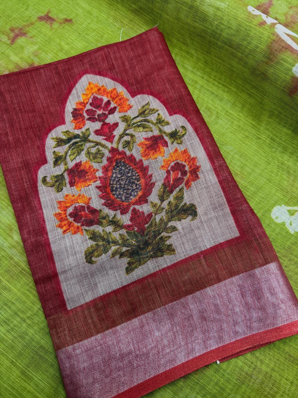 Elegant Soft Linen Saree with Silver Jari Border