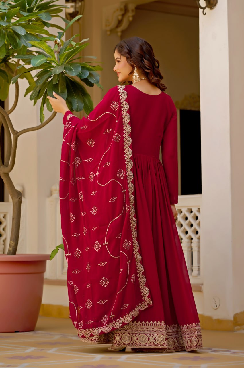 Premium Maroon Anarkali Gown with Dupatta