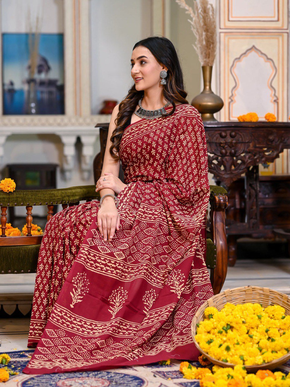 Scarlet Charm Cotton Printed Ready-to-Wear Saree