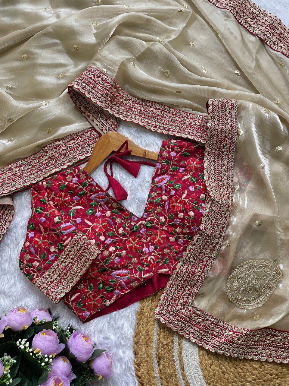 Designer Maroon Jimichu Silk Saree with Heavy Embroidery Work
