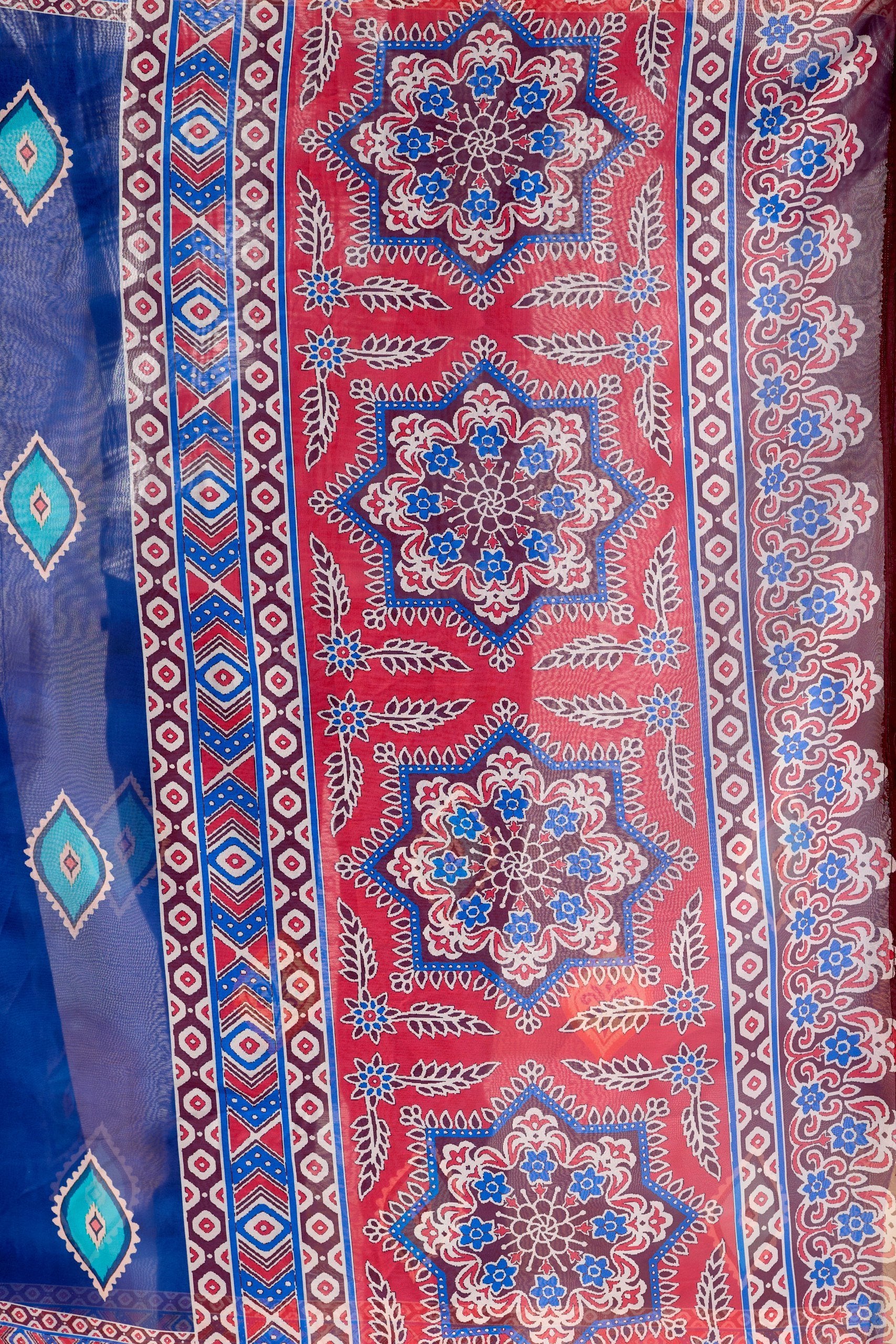 Royal Blue Geometric Elegance Soft Georgette Saree