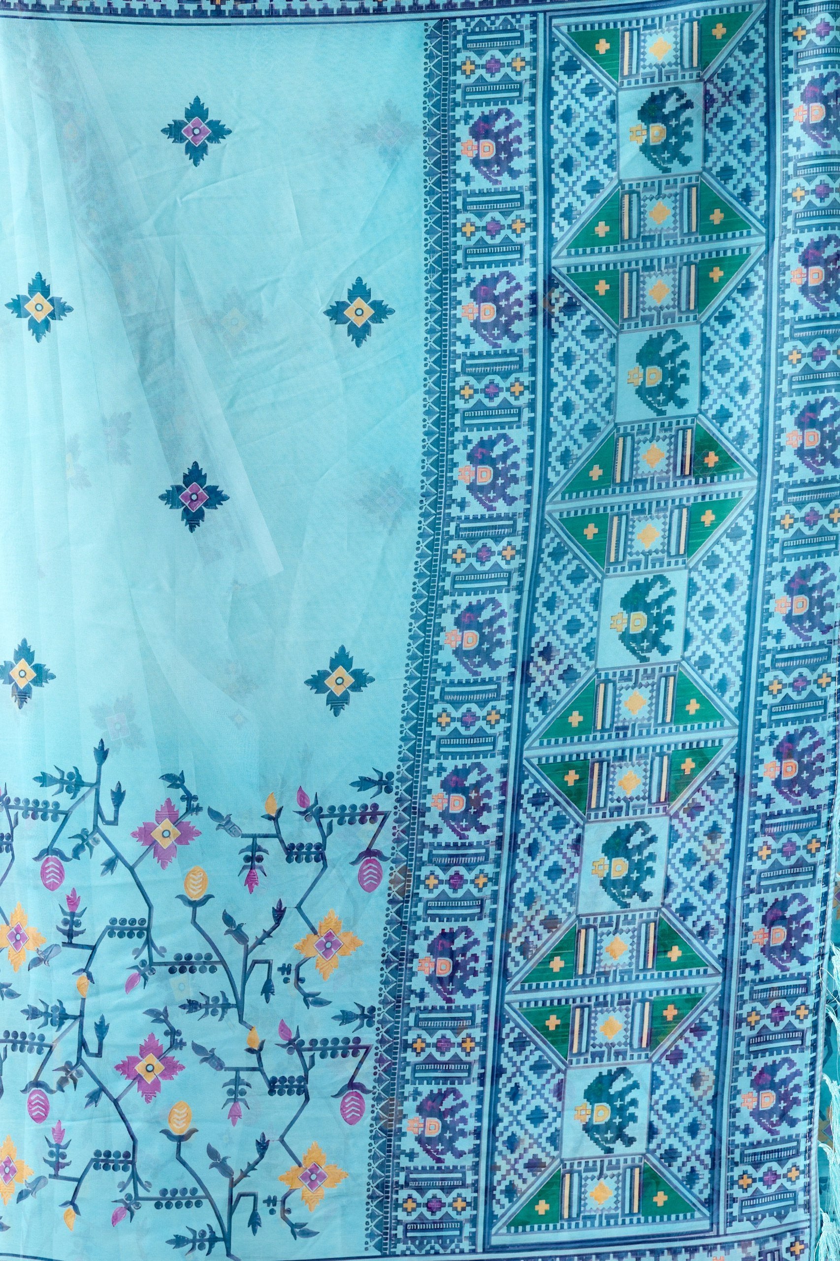 Sea Green Tribal Elegance Soft Georgette Saree