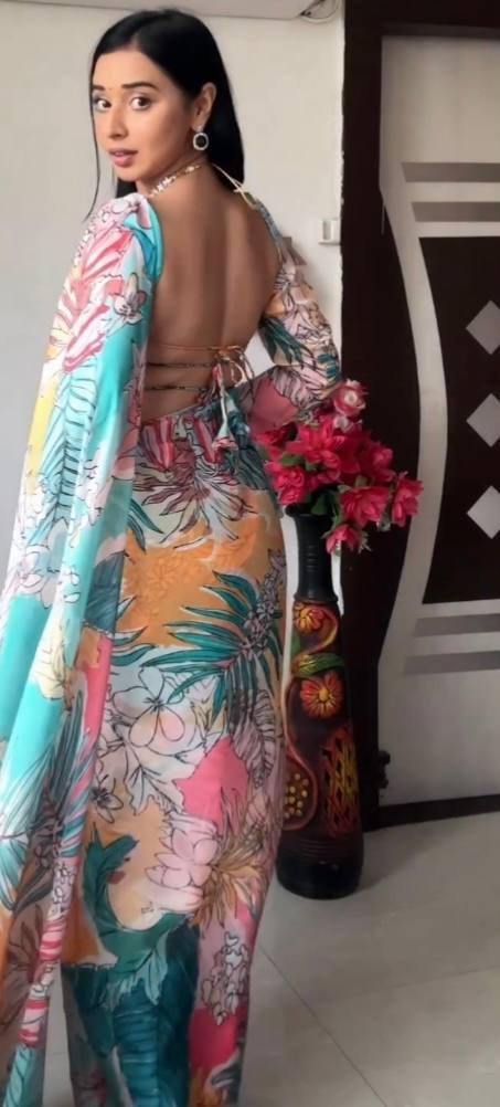 MultiMuse Printed Georgette Ready-to-Wear Saree