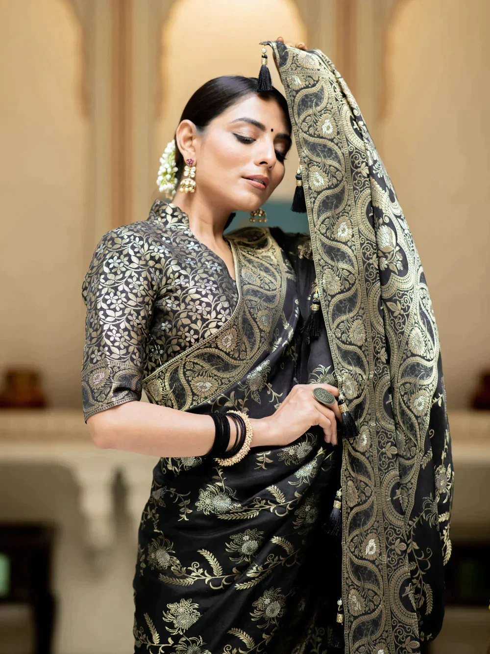 Regal Black Banarasi Silk Saree