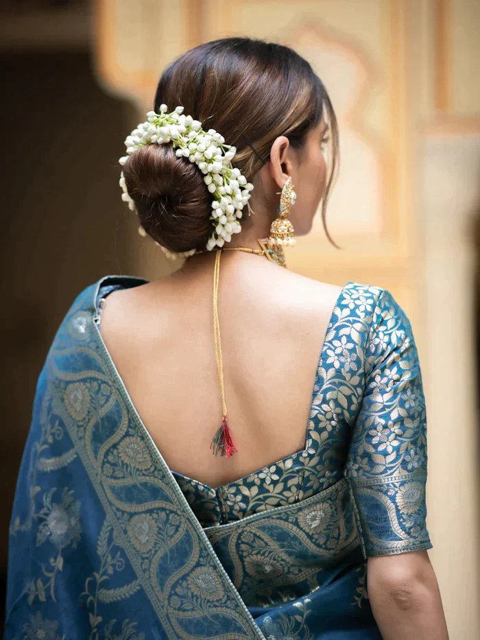 “Ocean Sapphire Blue” Banarasi Silk Saree