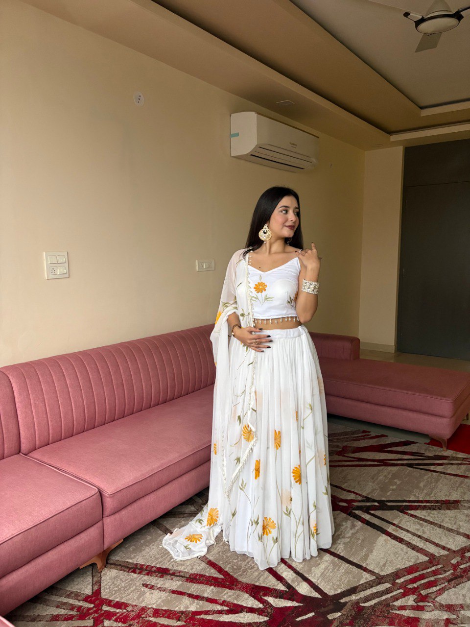 Let your style bloom brighter than ever with this graceful floral lehenga