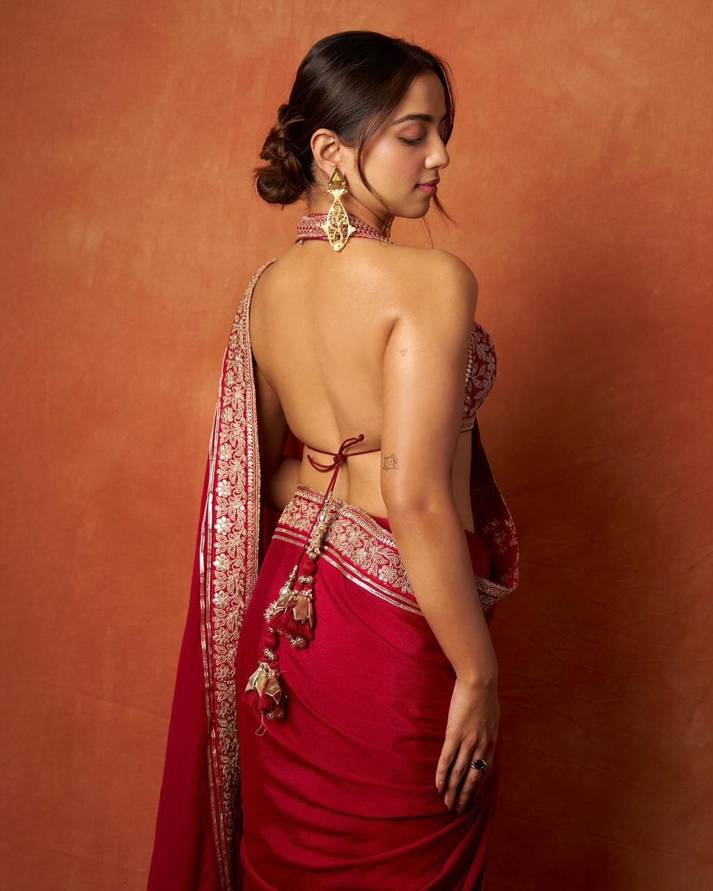 new red designer party-wear saree