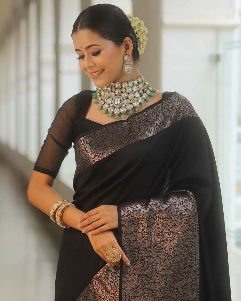 Art Silk Jacquard Border Saree – Wedding & Party Wear